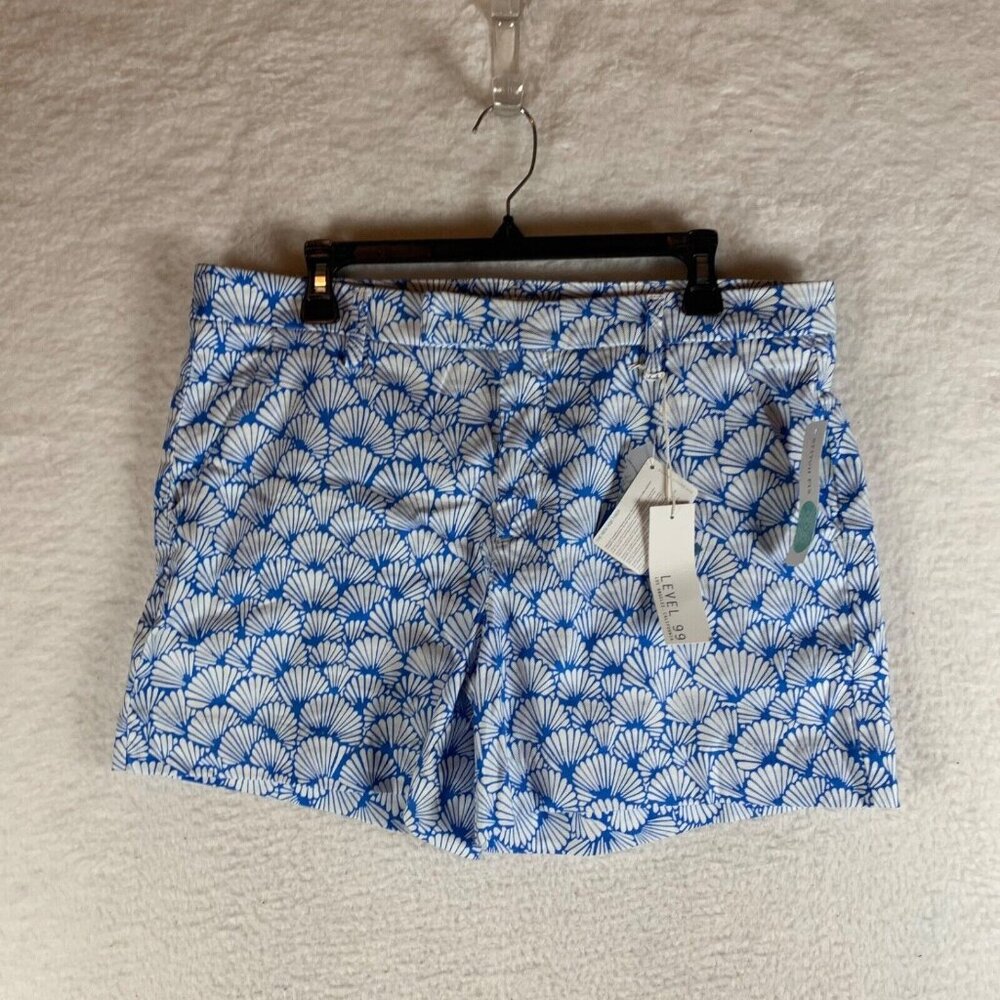 Level 99 Womens Cindie Printed Blue Linen Stretch Casual Chino Short Size 32 NWT
